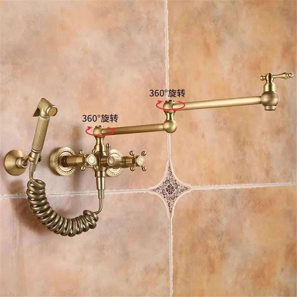 Wall Mounted Foldable Faucet Antique Bronze Pot Filler