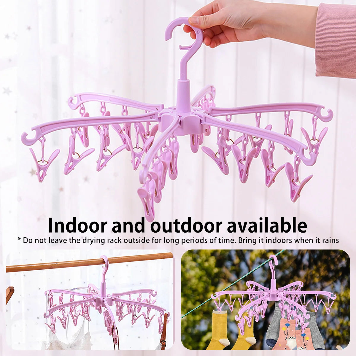 24-Clips Windproof Drying Rack Rotatable Foldable Hanger Sock