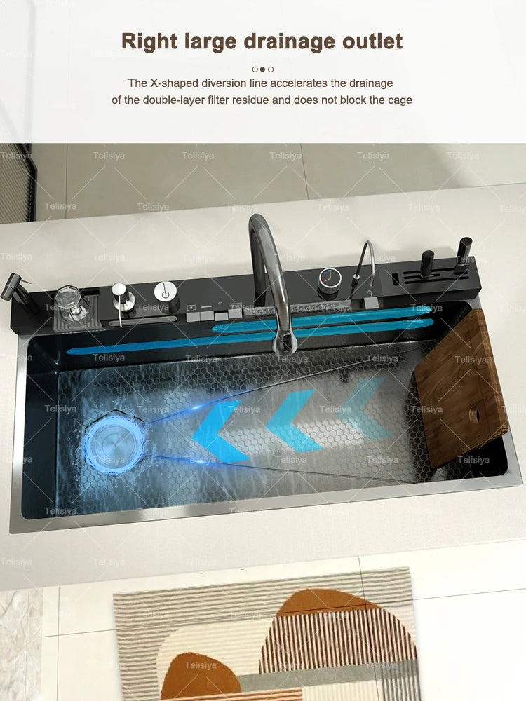 Extra Large Stainless Steel Waterfall Sink Embossed Solt