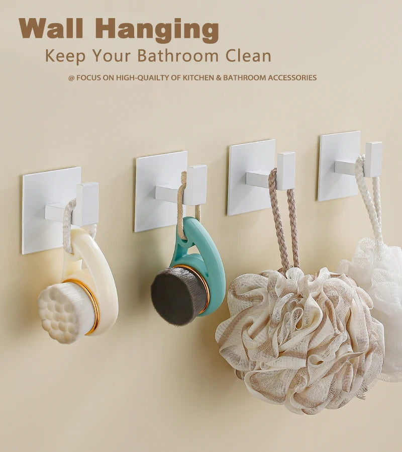 White Wall Hook Adhesive Towel Holder No Drill