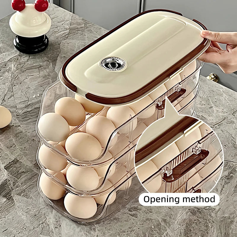 Auto Rolling Egg Holder Refrigerator Stackable Egg Storage