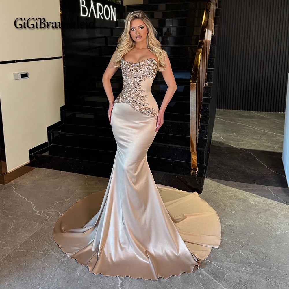 Gigibraut Luxury Rhinestones Evening Dresses Women Strapless