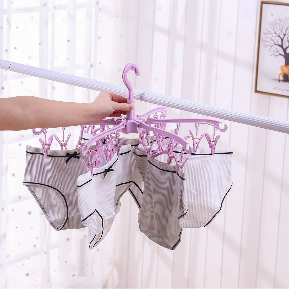 24-Clips Windproof Drying Rack Rotatable Foldable Hanger Sock