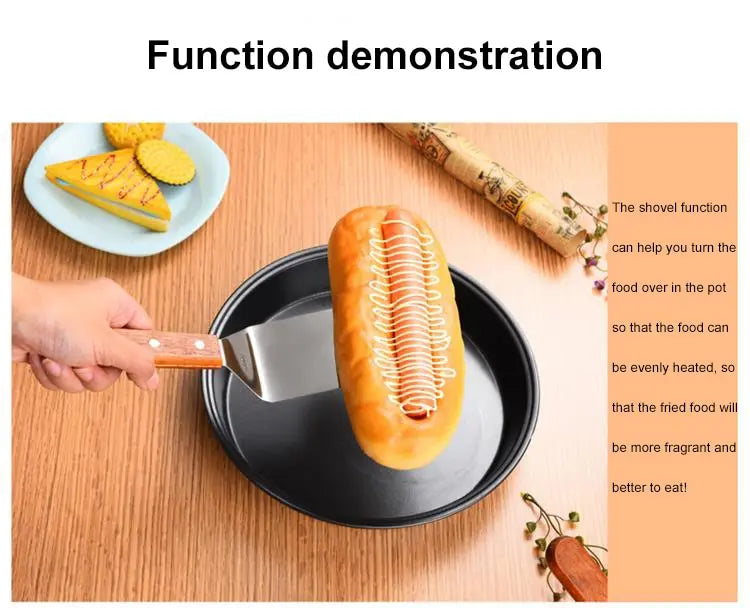 1pc Stainless Steel Wooden Handle Frying Shovel Cooking