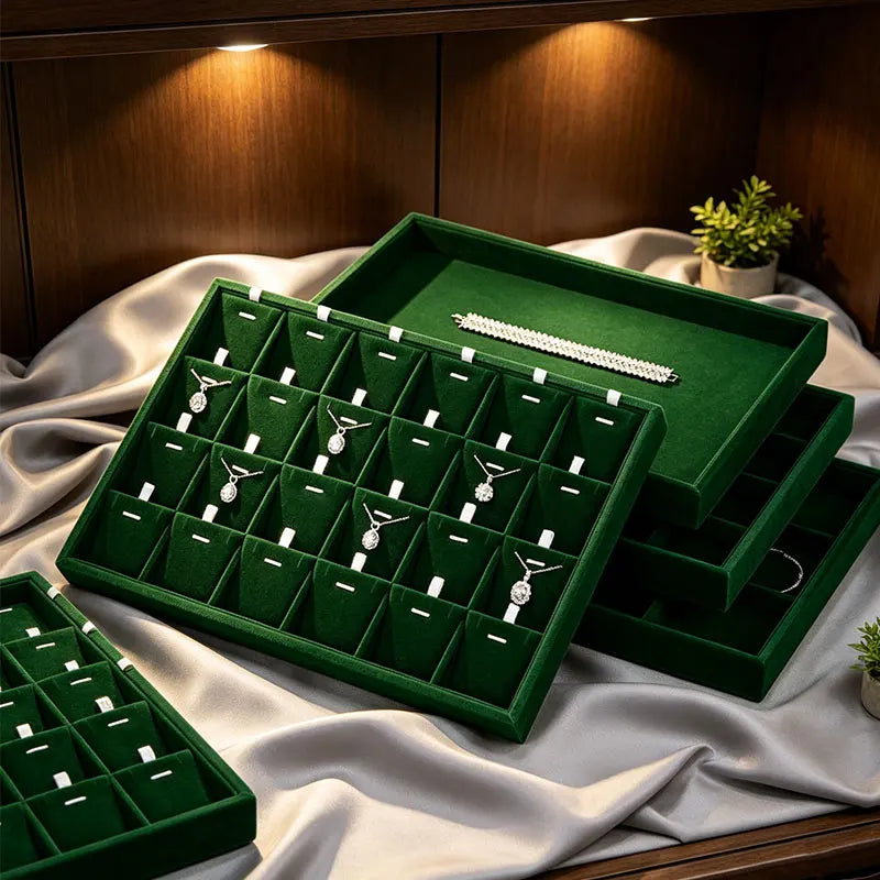 Woodten Green Premium Jewelry Display Tray Velvet Ring