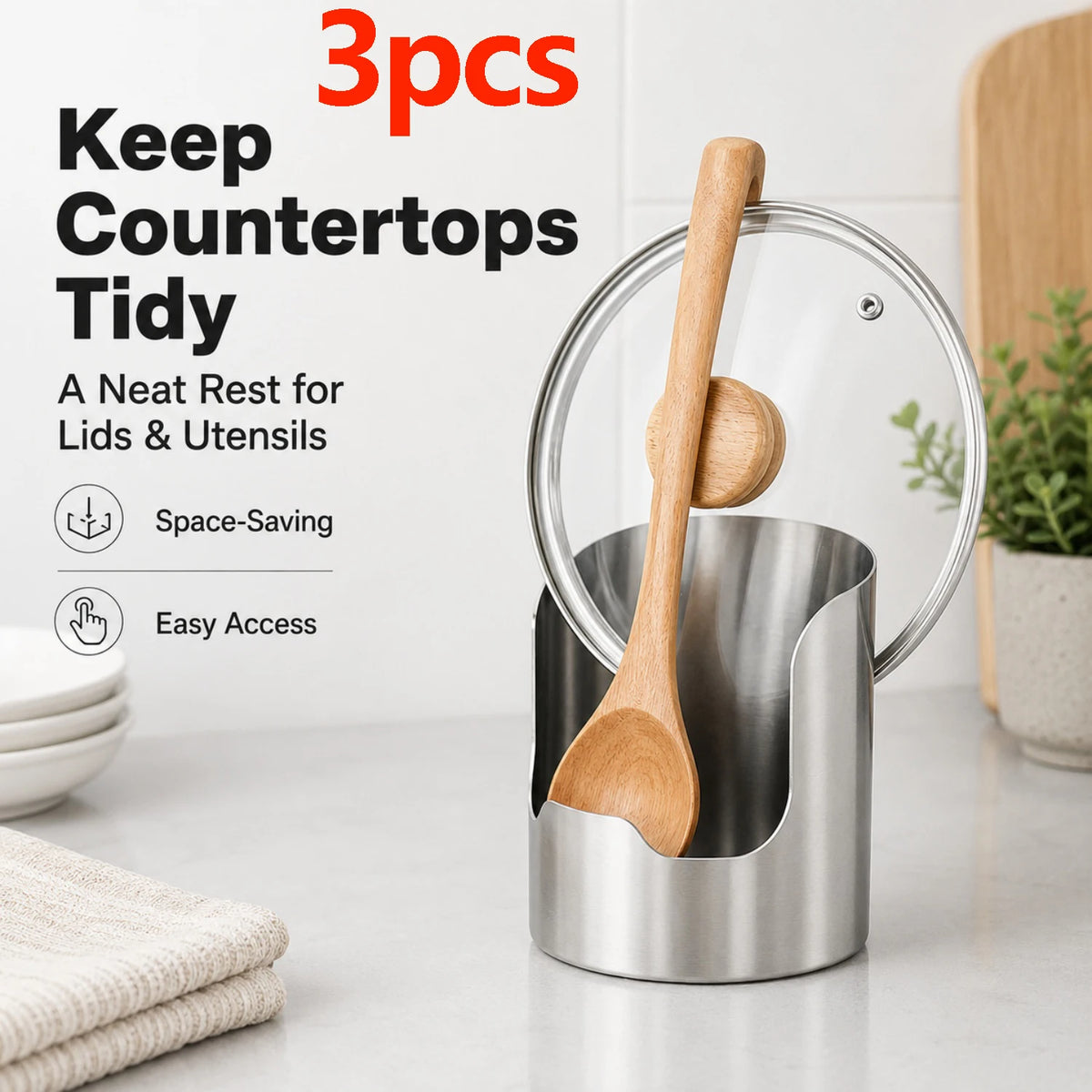 3pcs Stainless Steel Pot Lid Utensil Holder Multipurpose