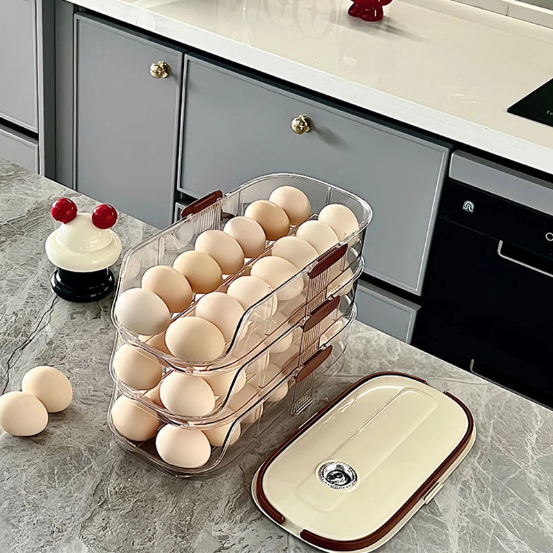 Auto Rolling Egg Holder Refrigerator Stackable Egg Storage