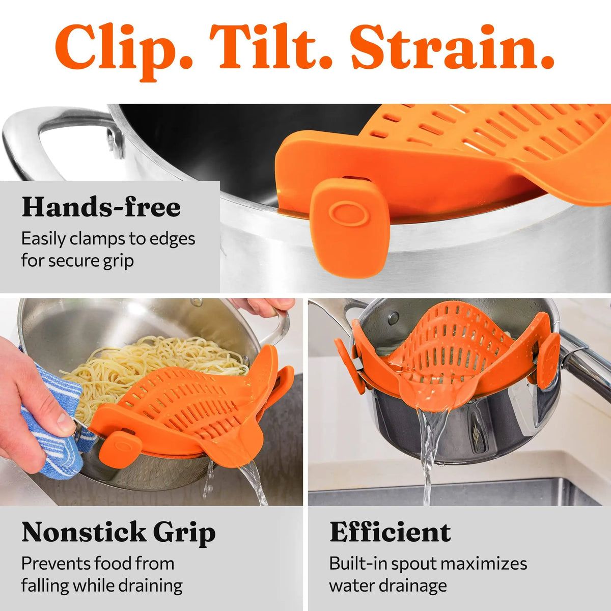 1pc Adjustable Silicone Clip-On Strainer Pots Pans Bowls