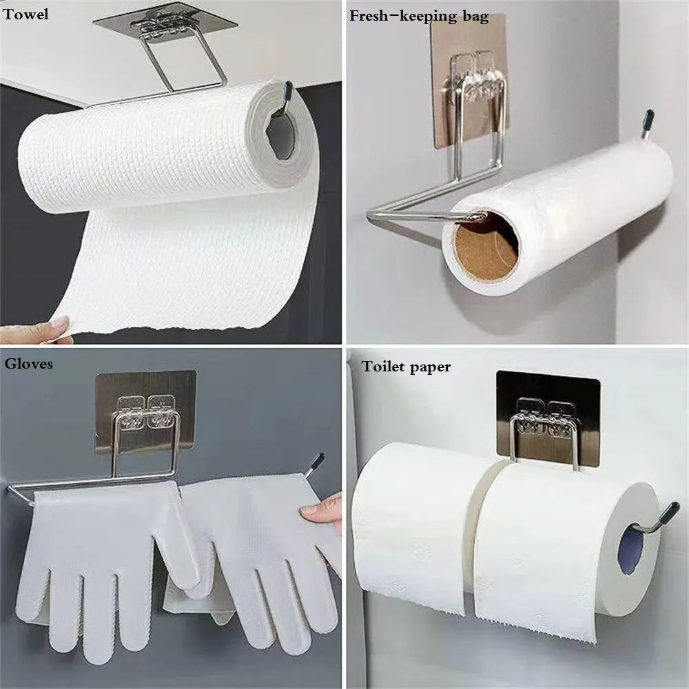 2pcs Paper Towel Holder Adhesive Toilet Paper Rack