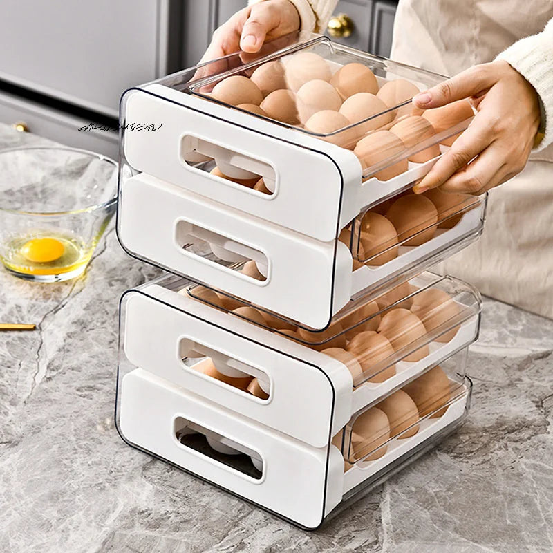 2-Layer Stackable Refrigerator Egg Organizer Clear Plastic Egg