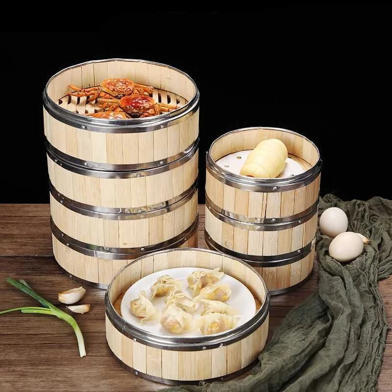 Reusable Round Bamboo Steamer Cover Dumplings Steaming Grid