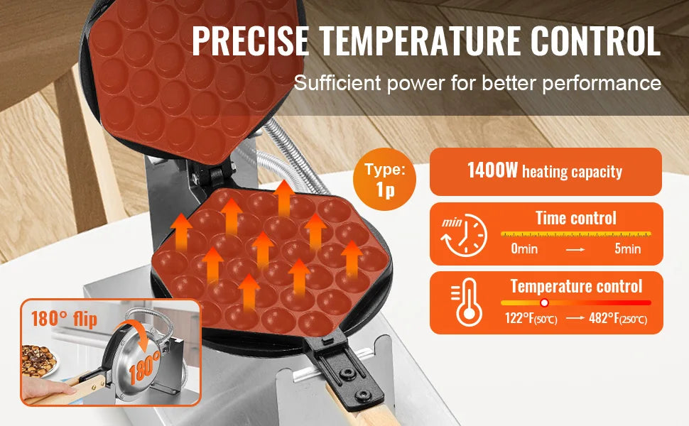 Homewise Commercial Egg Bubble Waffle Maker 1400w Non-Stick