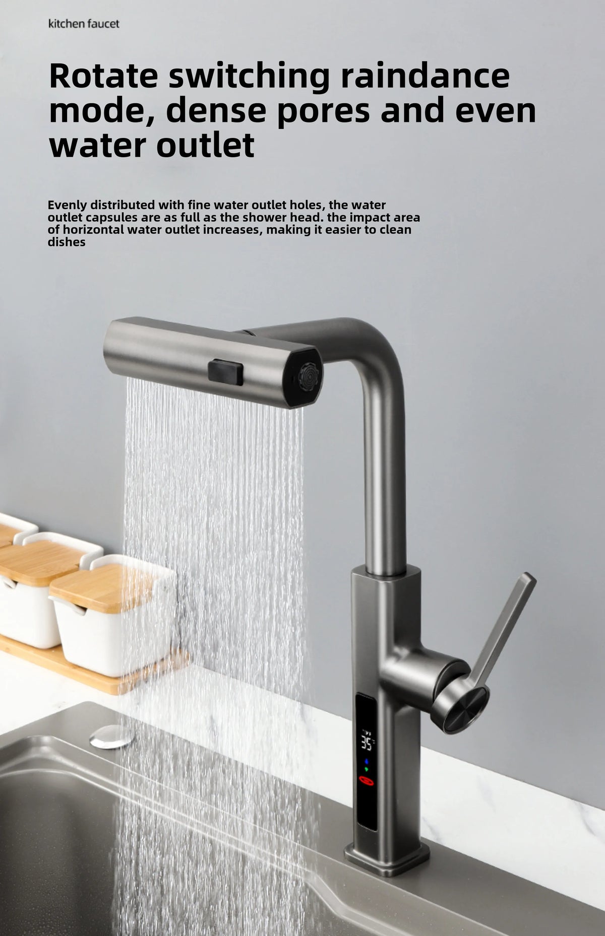 Faucet Cold Digital Display Pull-Out Rotatable Multi-Functional