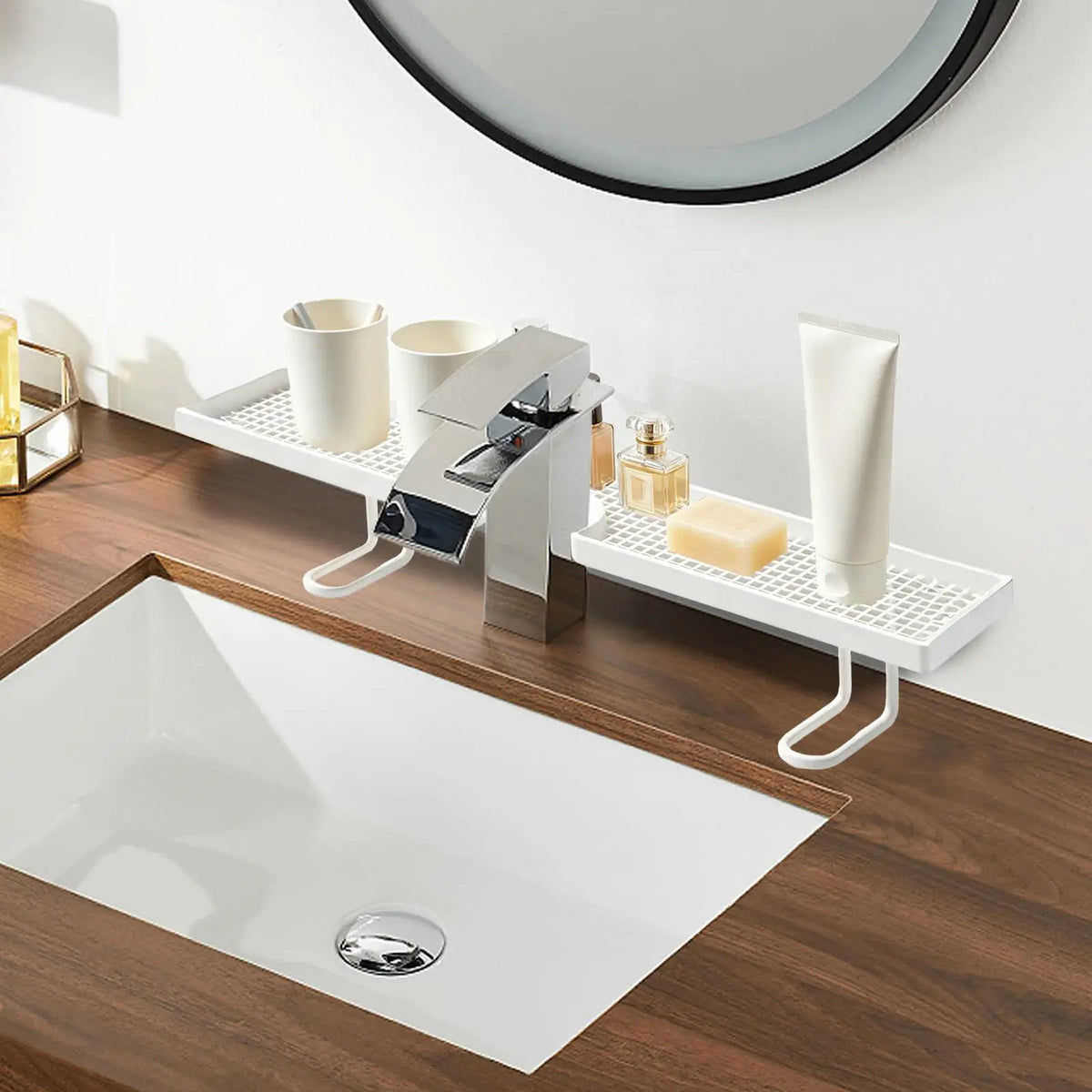 Sink Organizer Bathroom No Drilling Floating Easy Drainage
