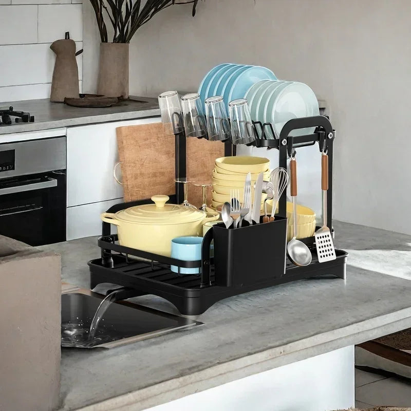 Tier Dish Drying Rack Drainboard Space Saving Countertop
