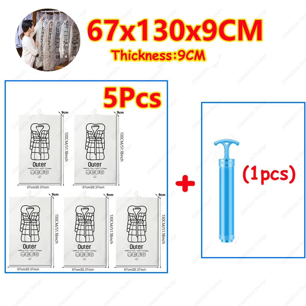 1-10pcs Hanging Vacuum Storage Bag Reusable Space Saver