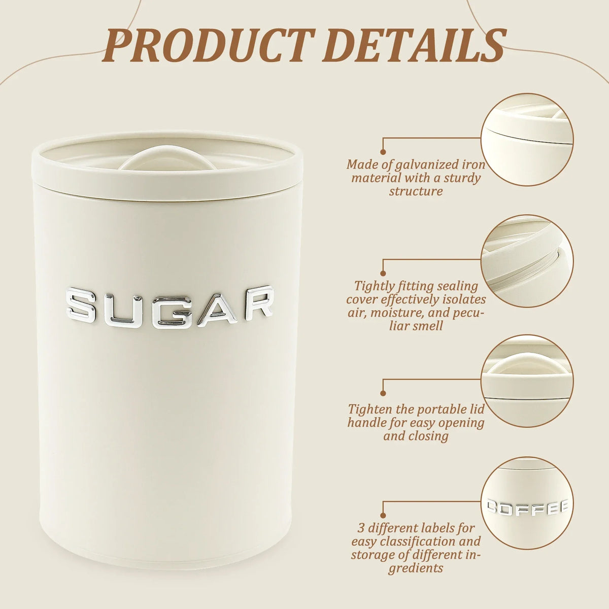 Tea Coffee Sugar Canister Jar Metal Round Container