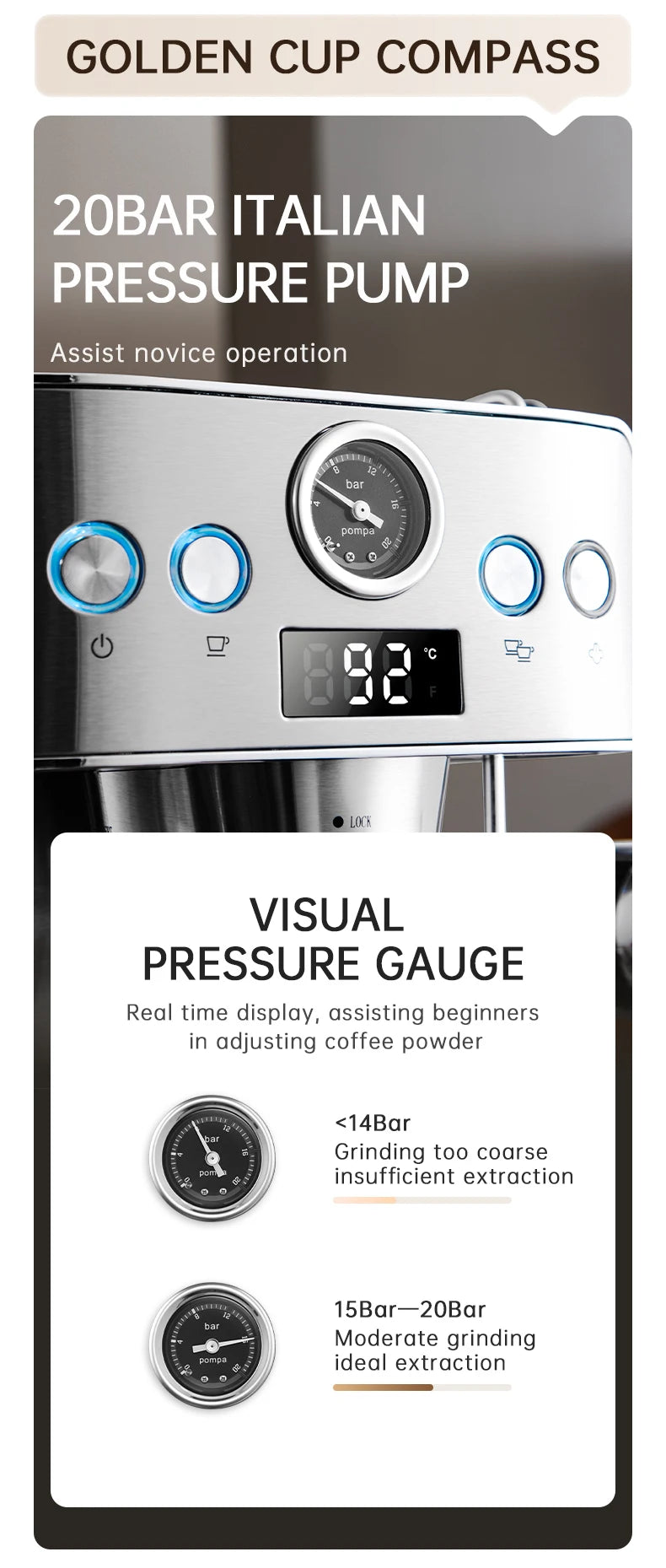 20bar Semi-Automatic Espresso Machine Stainless Steel Casing
