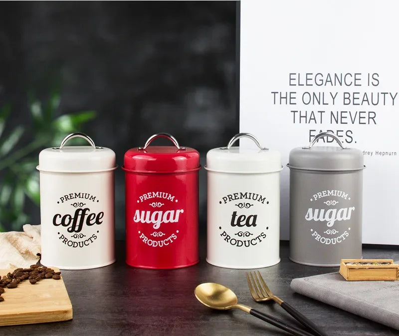 Canisters Coffee Tea Sugar Flour Metal Tin Jars