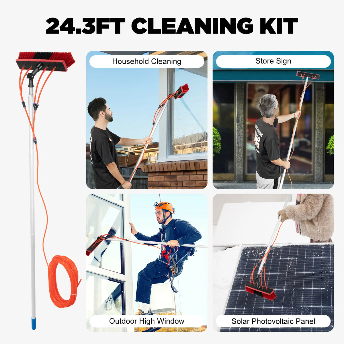 92m Solar Panel Cleaning Brush&Pole Adjustable Water Fed