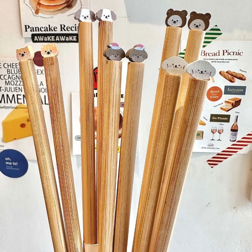 Cute Dog Cat Long Chopstick Animal Wooden Noodle