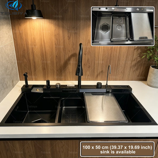 Stainless Steel Sink Large Slot Waterfall Digital Display