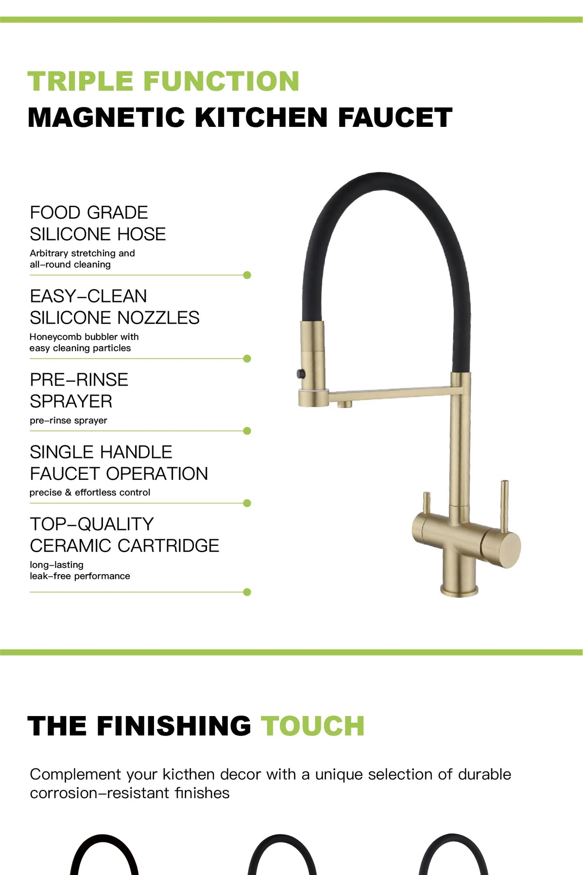 Modern Brushed Gold Brass Faucet Water Filtration Design