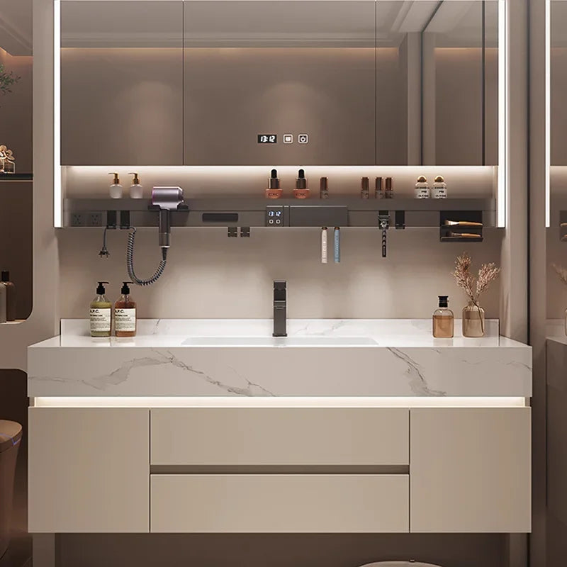 Partitions Storage Bathroom Cabinet Organizer Mirror Wall Shelves