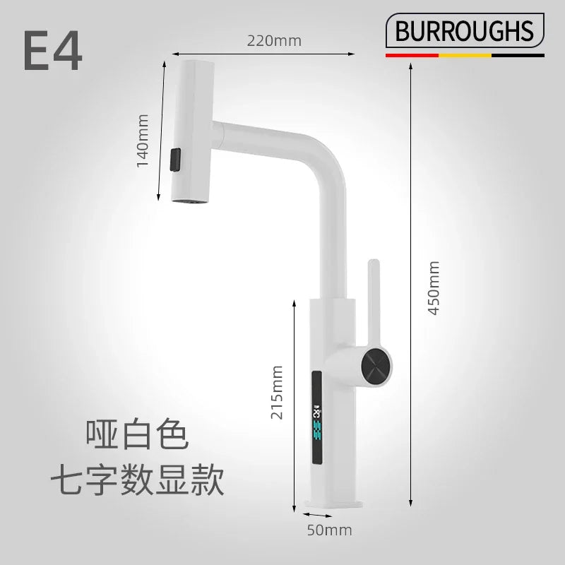 Faucet Cold Digital Display Pull-Out Rotatable Multi-Functional