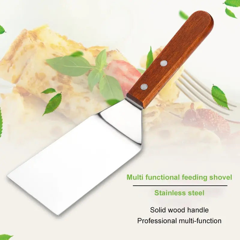1pc Stainless Steel Wooden Handle Frying Shovel Cooking
