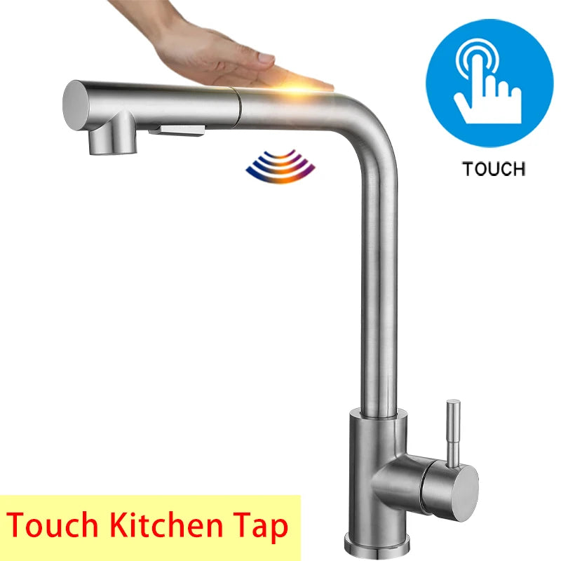 Brushed Gold Touch On Sink Faucets Pull Out