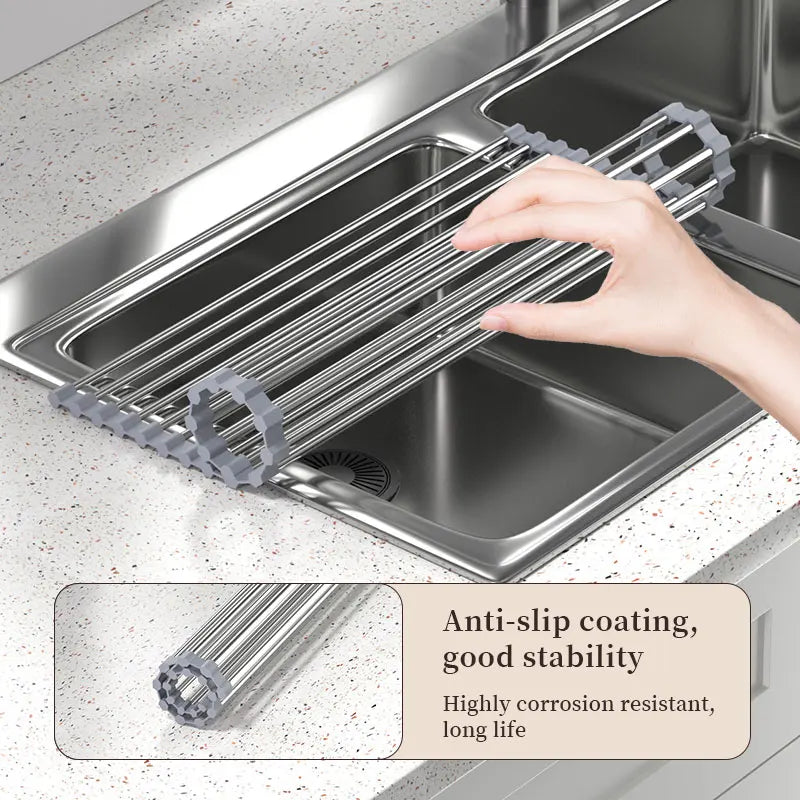 Roll Up Dish Drying Rack Over Sink Stainless