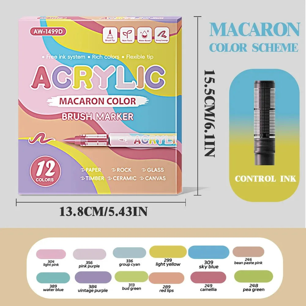 12/168/288 Colors Acrylic Paint Pen Marker Brush Tip