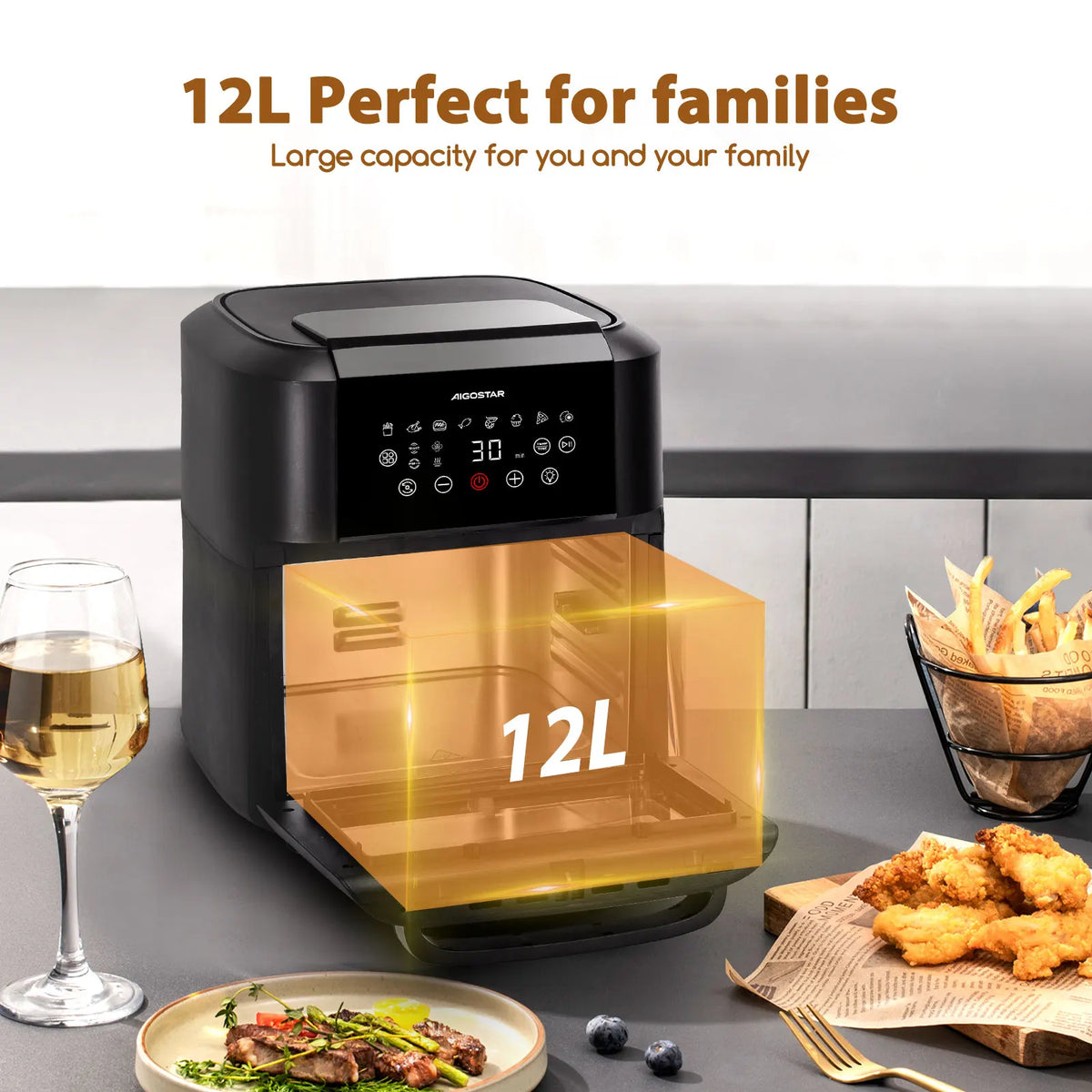 Aigostar Owen 12 Litre Air Fryer 1700w Led