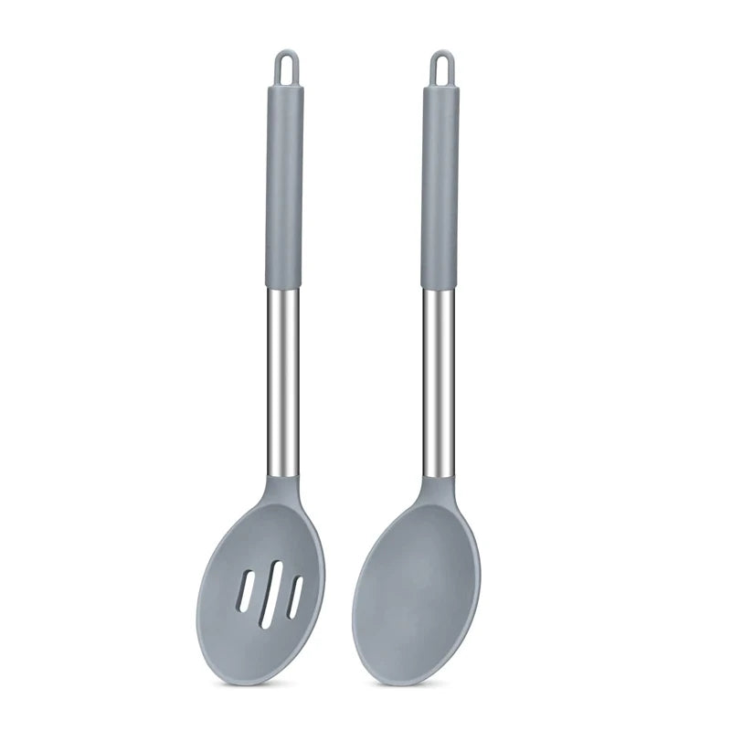 Silicone Cooking Spoons Kit Stainless Steel Handle Salad