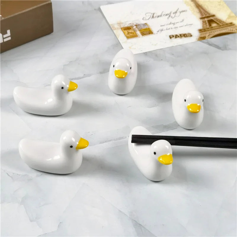 1-3pcs Duck Shape Ceramic Chopsticks Holder Spoon Rest
