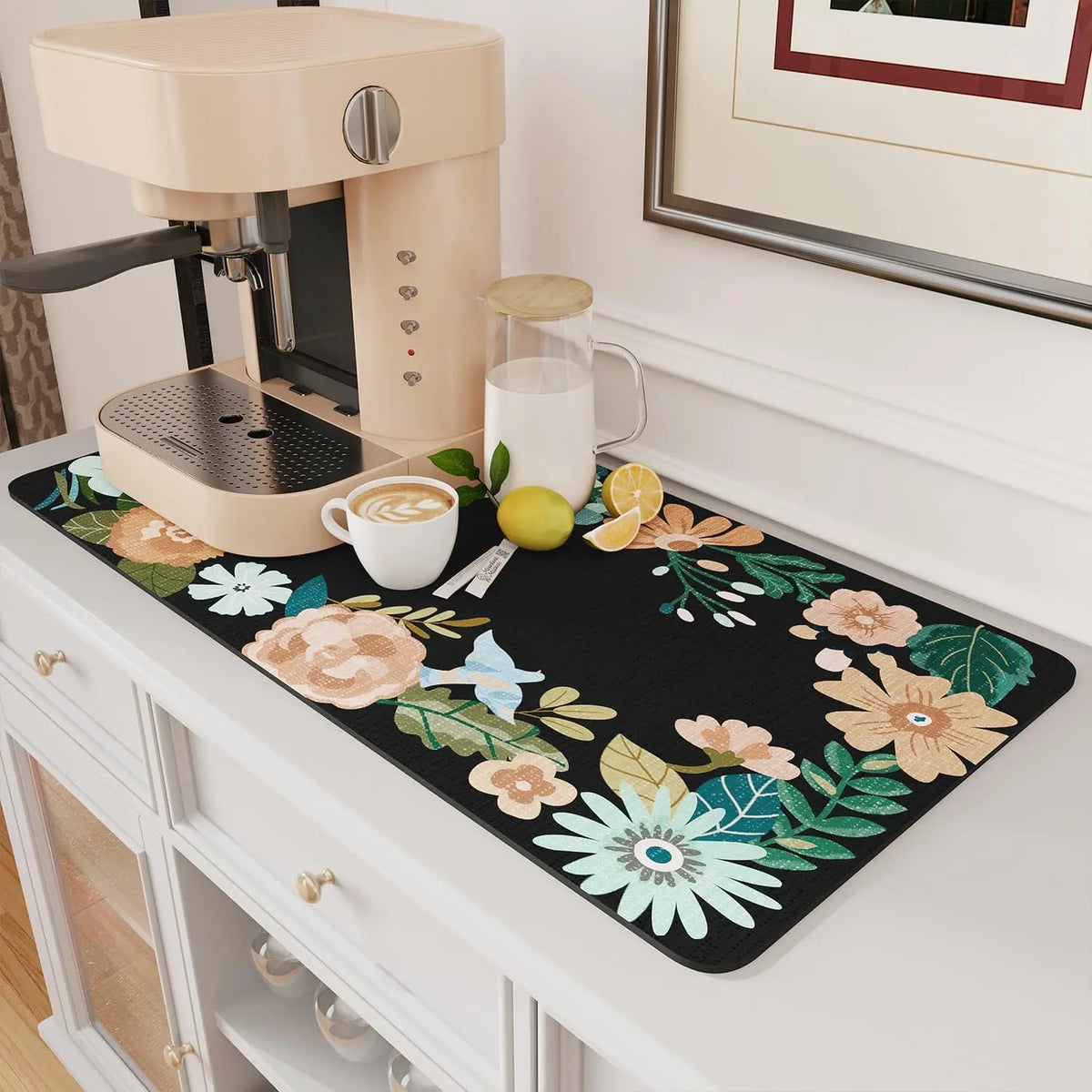 Absorbent Coffee Mat Rubber Backing Hides Stains Dish