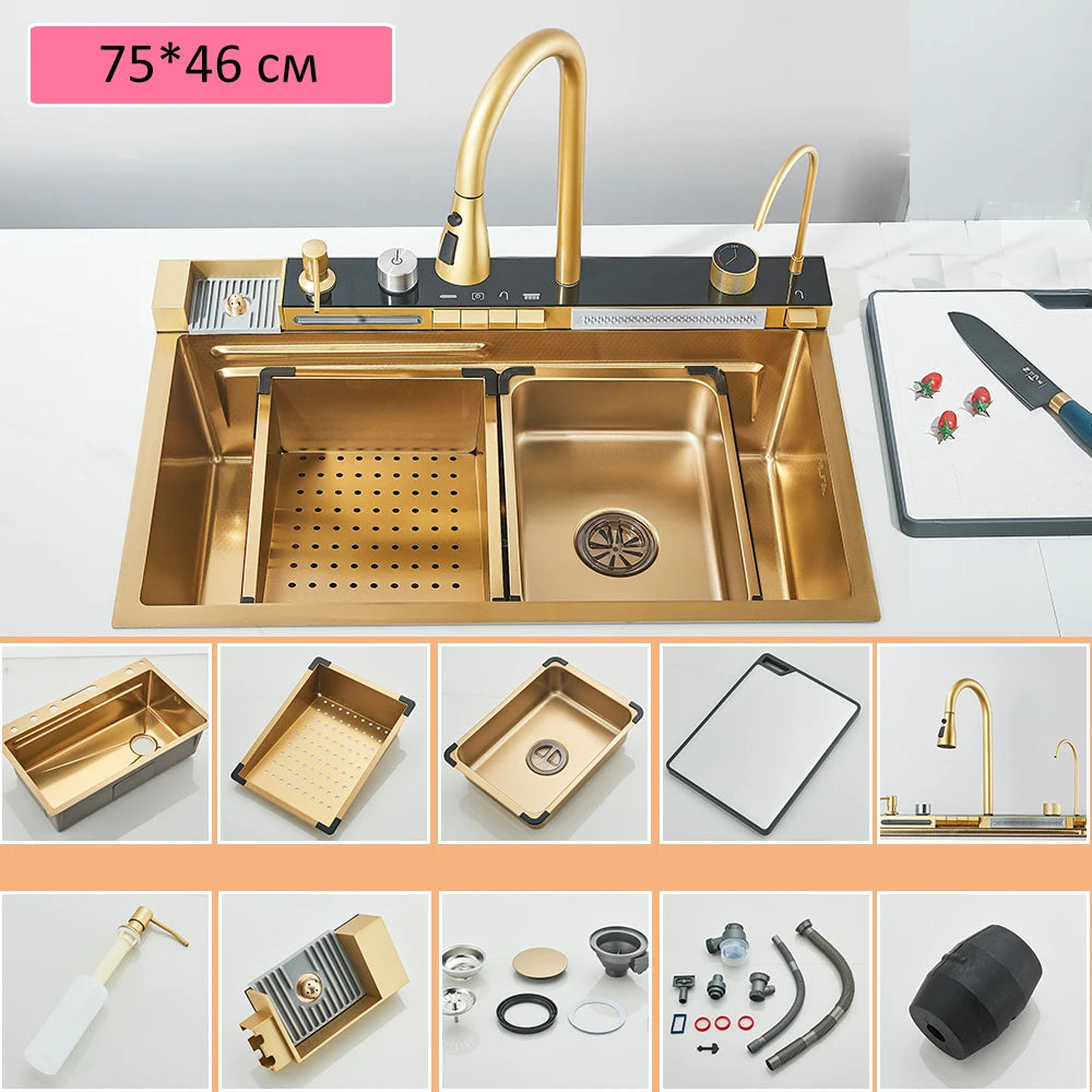 304 Stainless Steel Waterfall Sink Large Slot Integrated