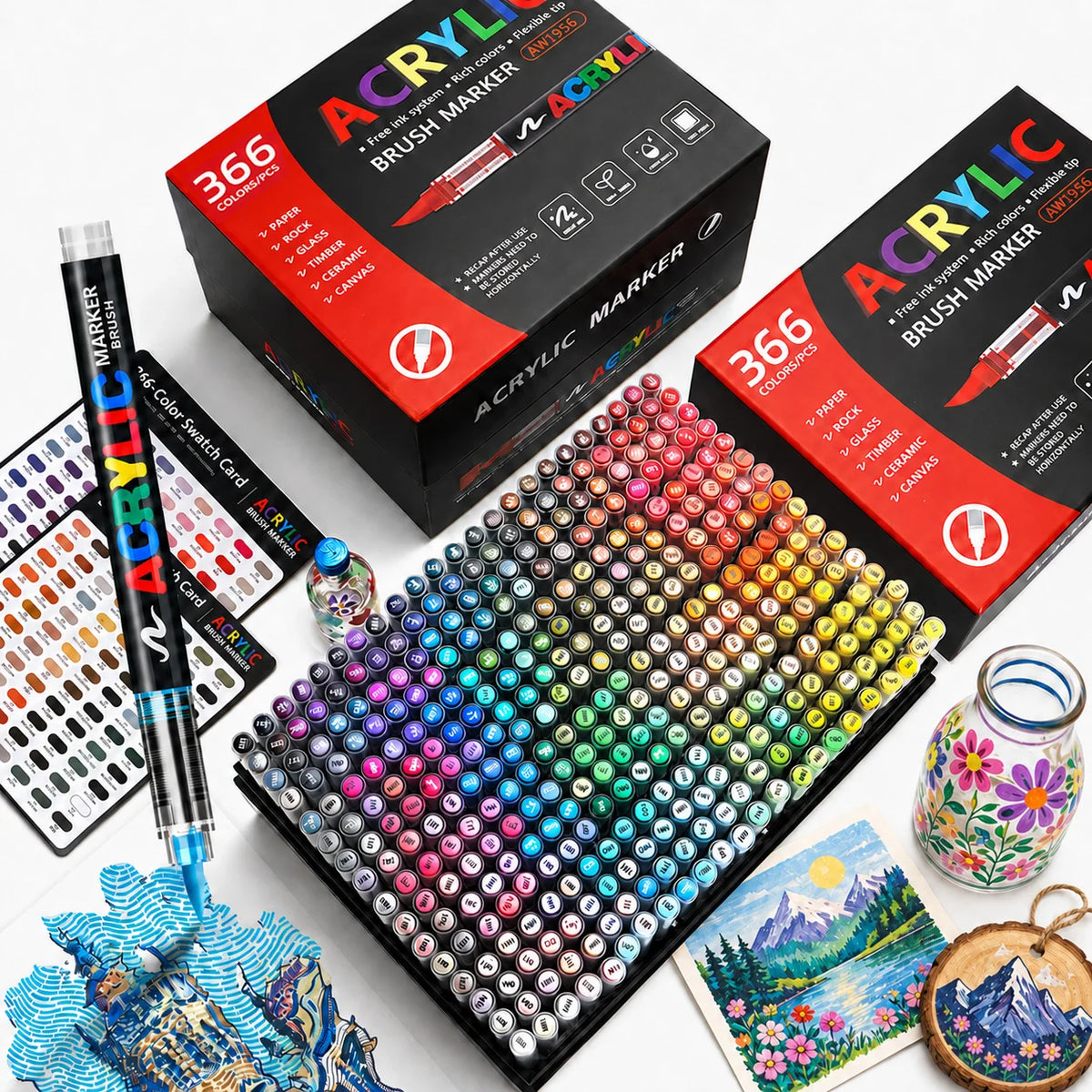 12-366 Colors Acrylic Marker Waterproof Acrylic Brush Marker