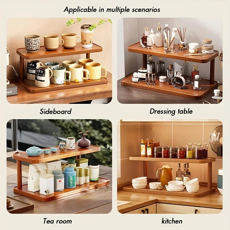 Wooden Tier Countertop Organizer Handles Multi Purpose Storage