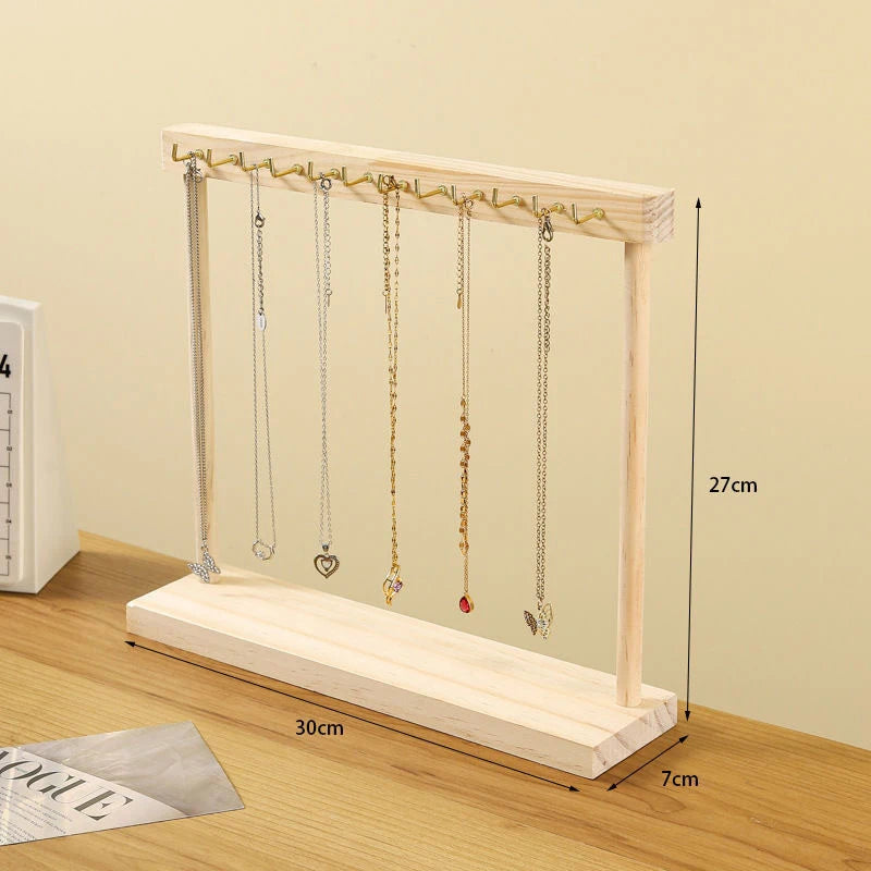 Jewelry Organizer Display Stand Solid Wood Necklace Hanging
