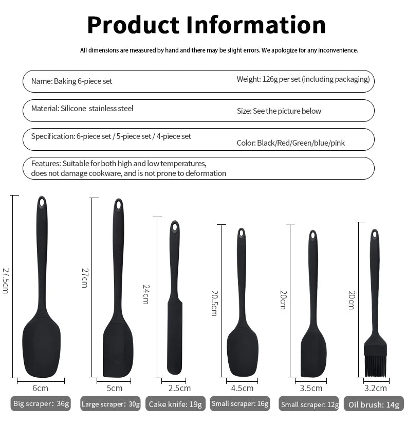 Silicone Kitchenware 6-Piece Cream Scraper Spatula Oil Brush