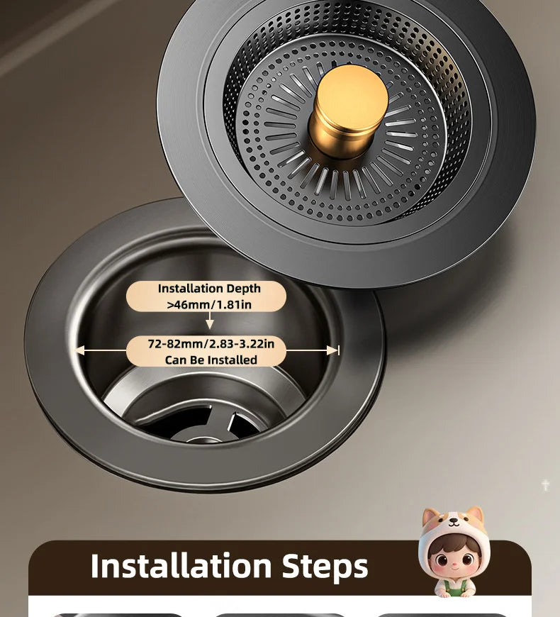 Universal Sink Strainer Stainless Steel Pop-Up Drain Plug