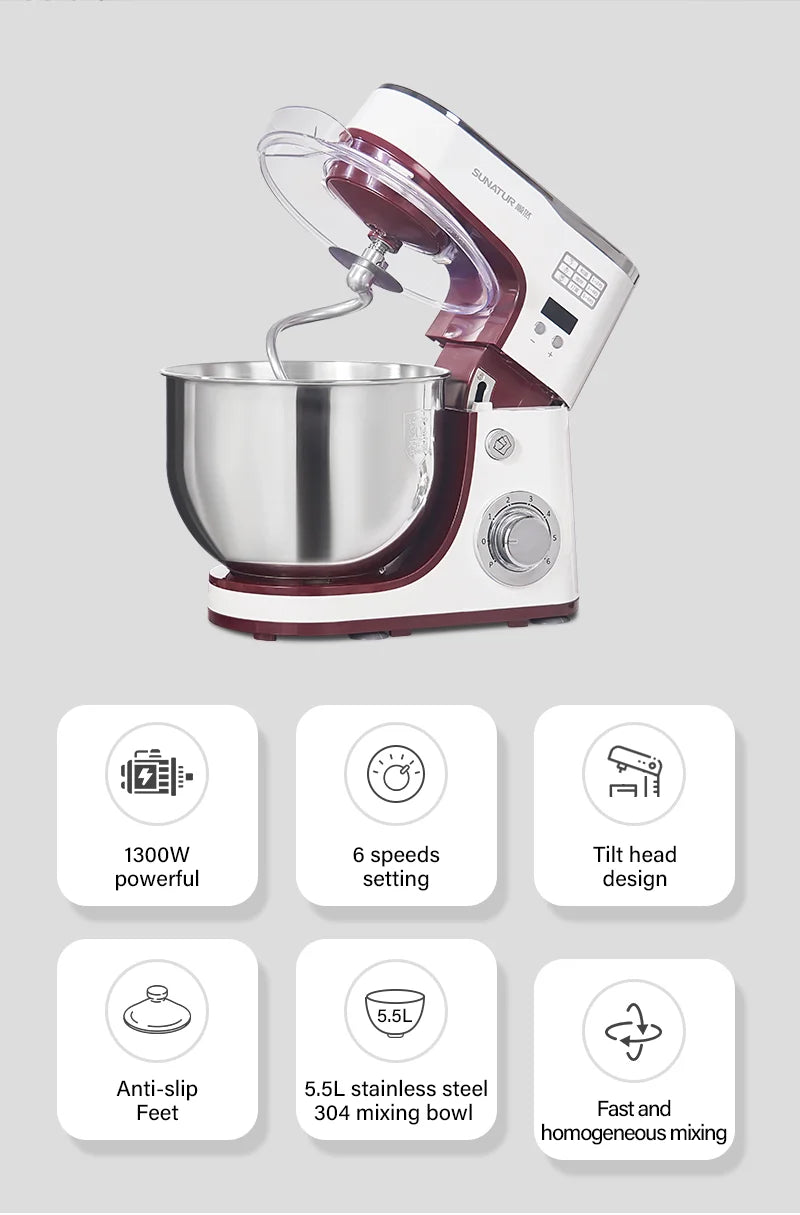 Sunatur 1063 Stand Mixer 1300w 5l Automatic Dough