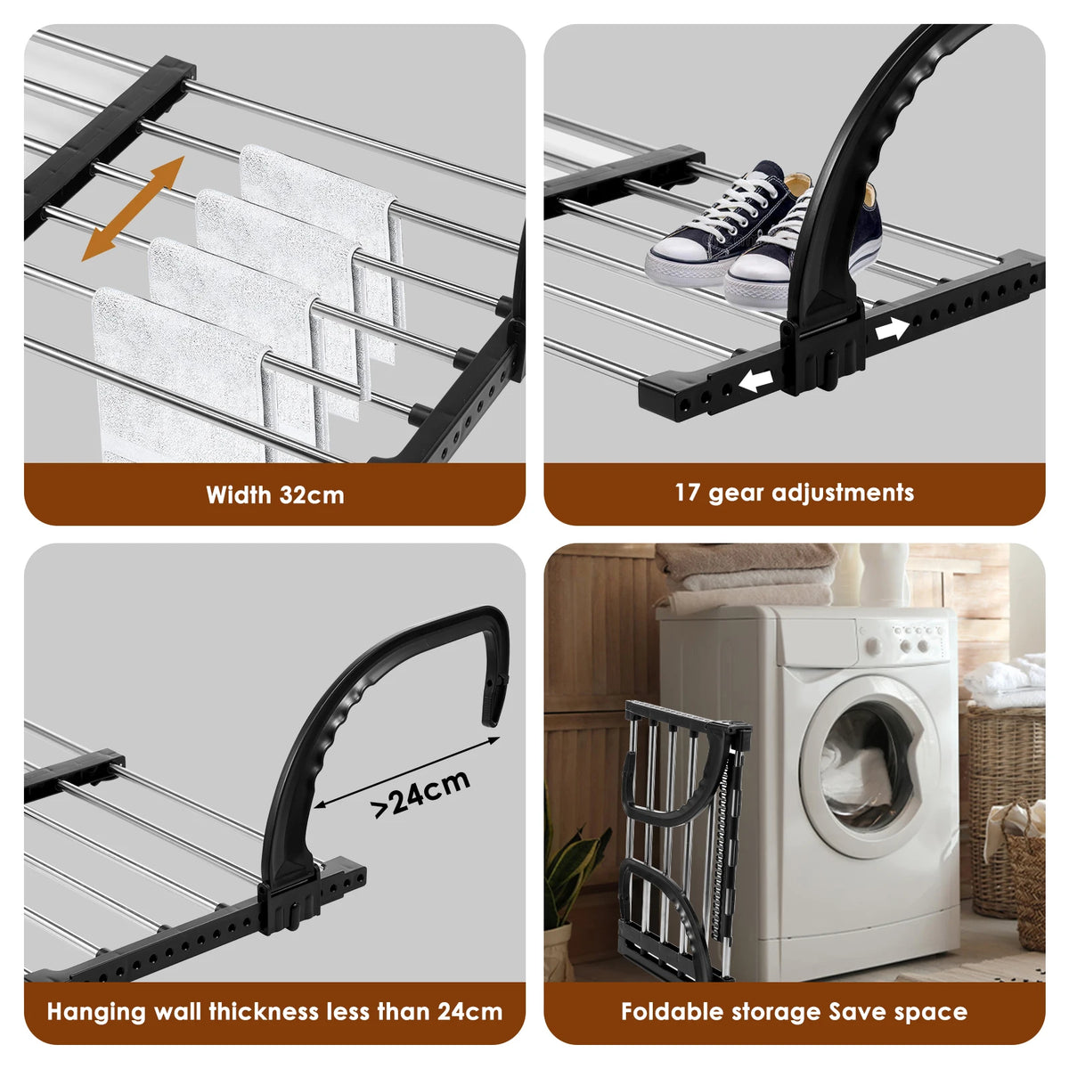 Extendable Radiator Drying Rack Stainless Steel Foldable Balcony
