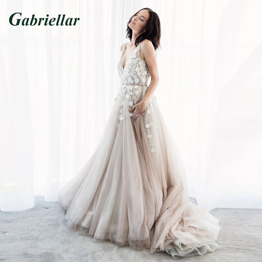 Gabriellar Attractive Wedding Dresses V-Neckline Sleeveless