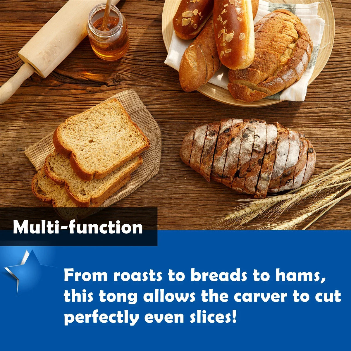 Stainless Steel Roast Beef Cutting Tongs Meat Bread