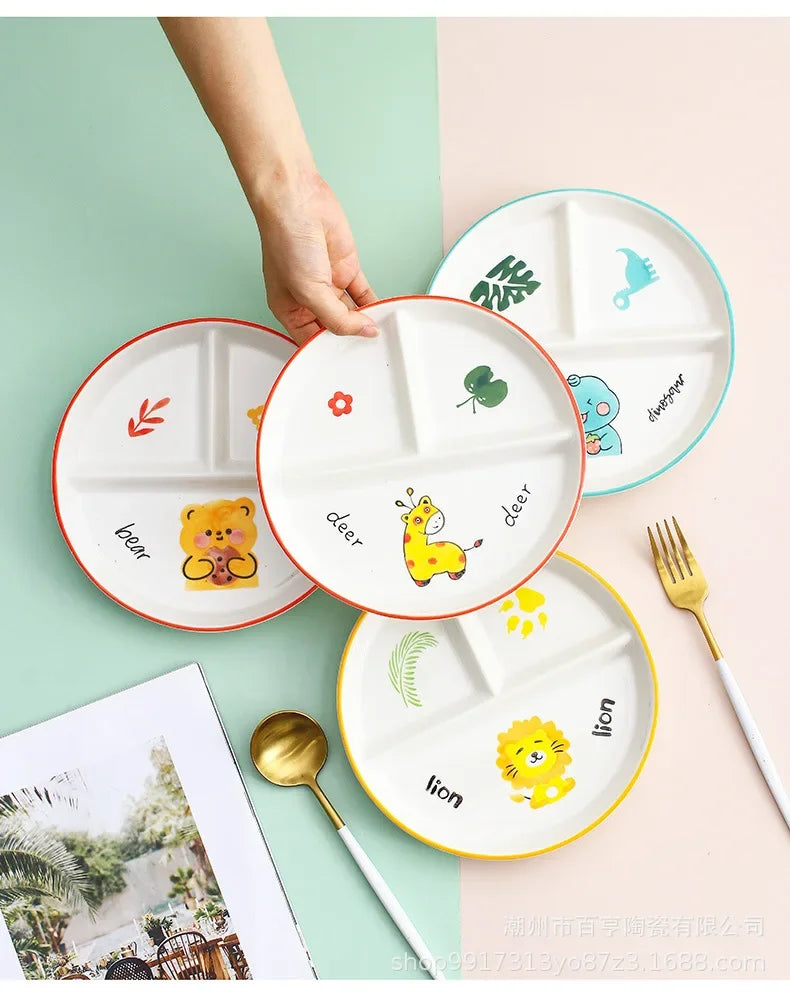 Divider Plate Ceramic Dish Serving Platter Children Tableware