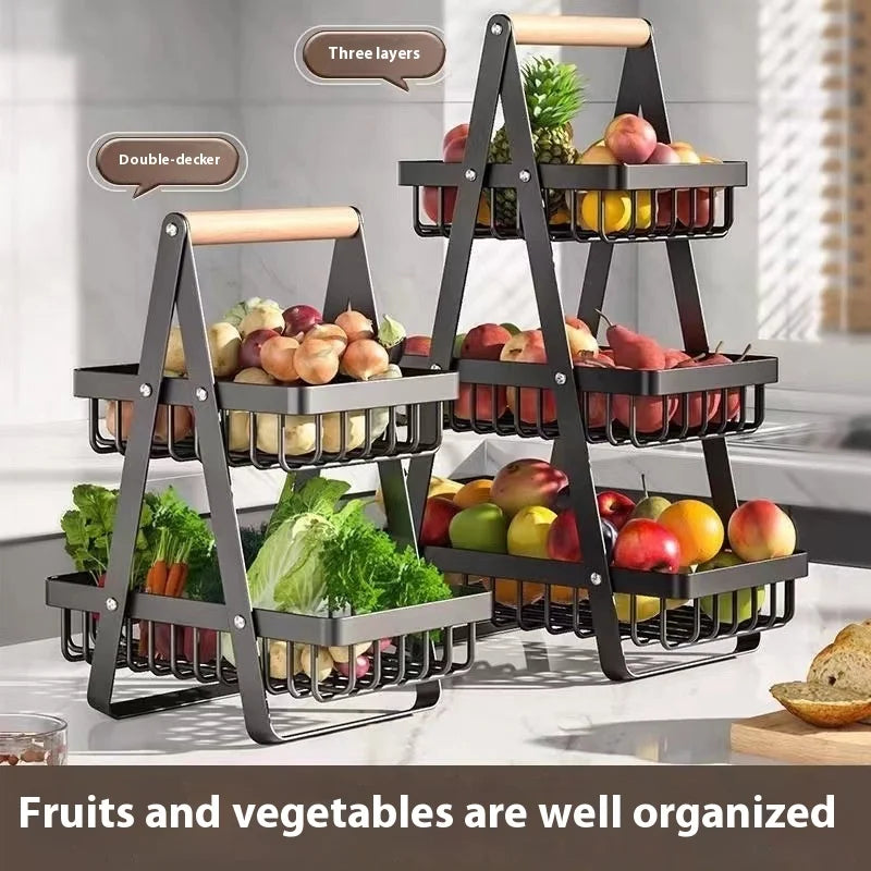 Tiers Countertop Fruit Basket Iron Art Organizer Fruits