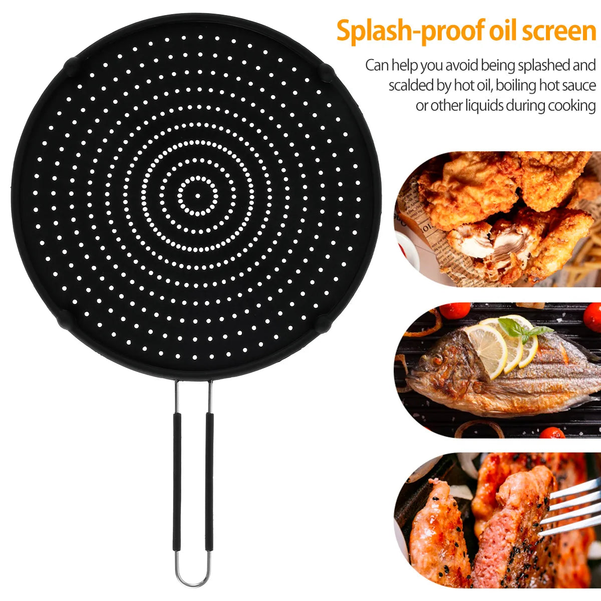 Silicone Splatter Screen Foldable Handle Heat-Resisting Oil